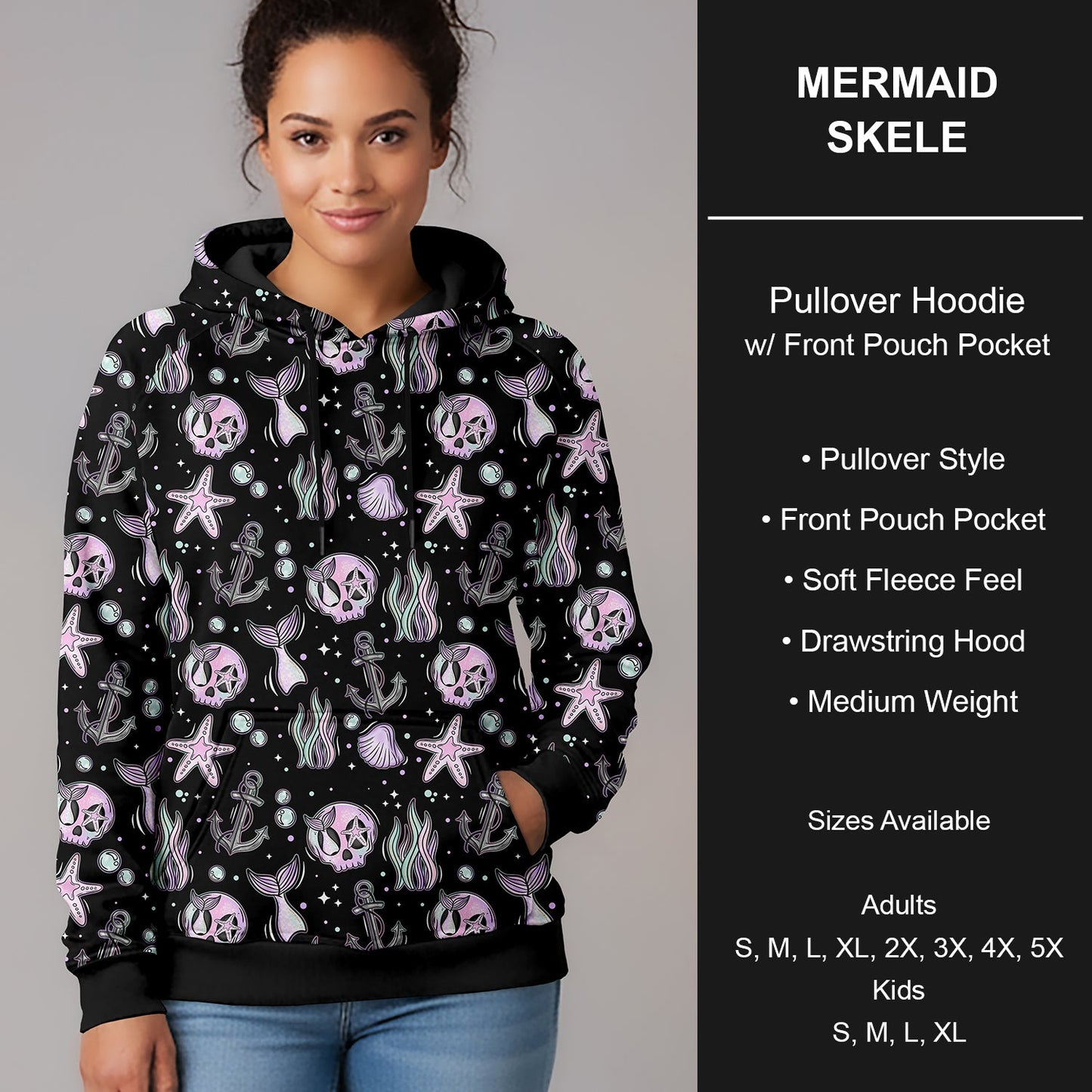 B266 - Preorder Mermaid Skele Pullover Hoodie (Closes 12/17. ETA late Feb.)