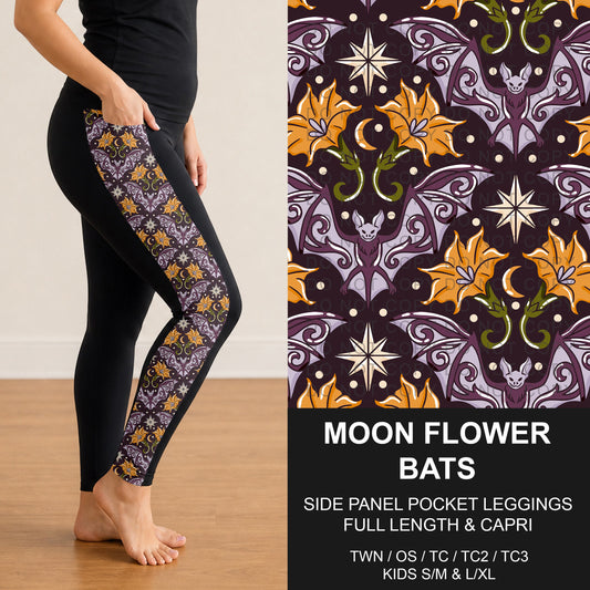 B307 - Preorder Moon Flower Bats Side Panel Pocket Leggings (Closes 8/02. ETA: early Oct.)