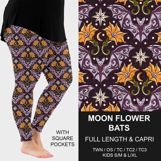B307 - Preorder Moon Flower Bats Leggings w/ Pockets (Closes 8/02. ETA: early Oct.)