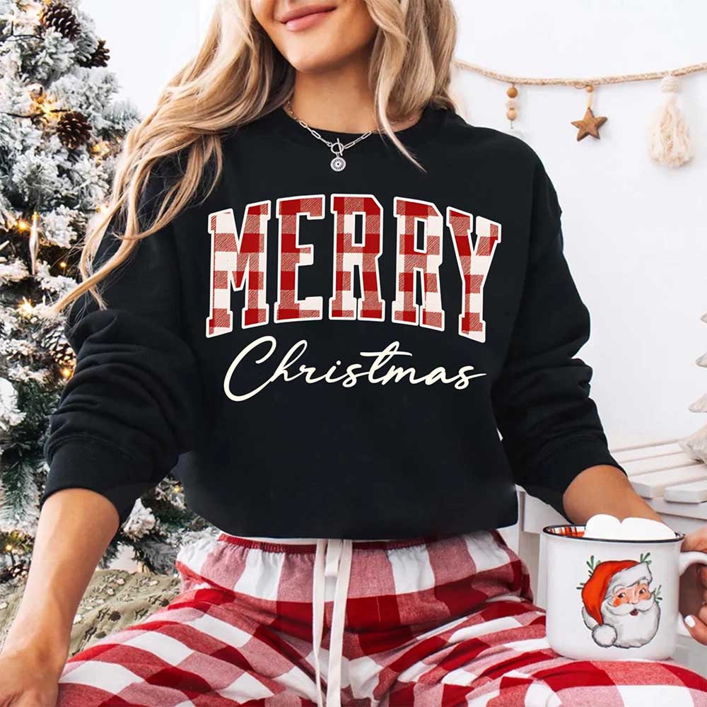 Merry Christmas Matching Sweatshirt - Buffalo Plaid Family Crewneck