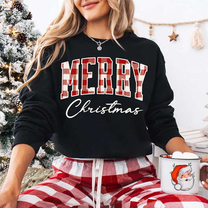 Merry Christmas Matching Sweatshirt - Buffalo Plaid Family Crewneck