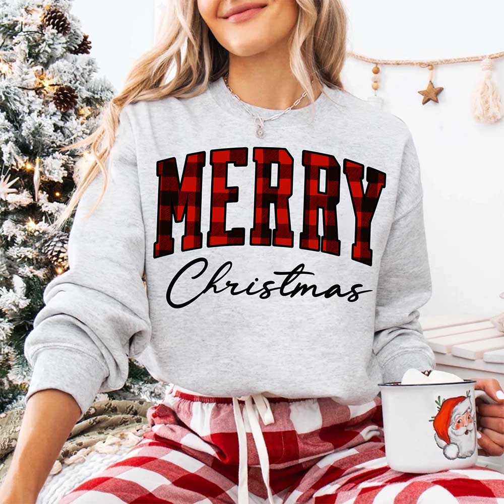 Merry Christmas Matching Sweatshirt - Buffalo Plaid Family Crewneck