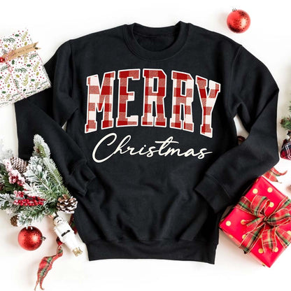Merry Christmas Matching Sweatshirt - Buffalo Plaid Family Crewneck