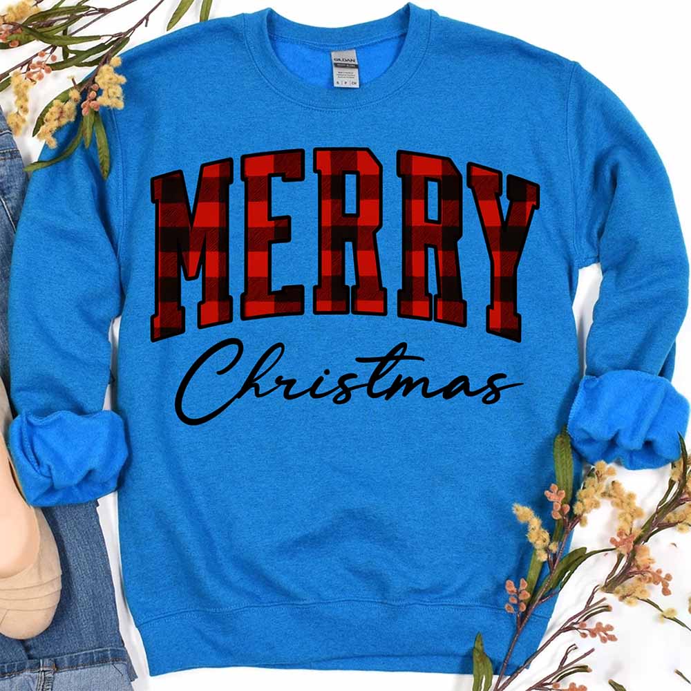 Merry Christmas Matching Sweatshirt - Buffalo Plaid Family Crewneck