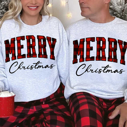 Merry Christmas Matching Sweatshirt - Buffalo Plaid Family Crewneck