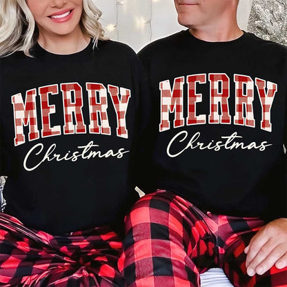 Merry Christmas Matching Sweatshirt - Buffalo Plaid Family Crewneck