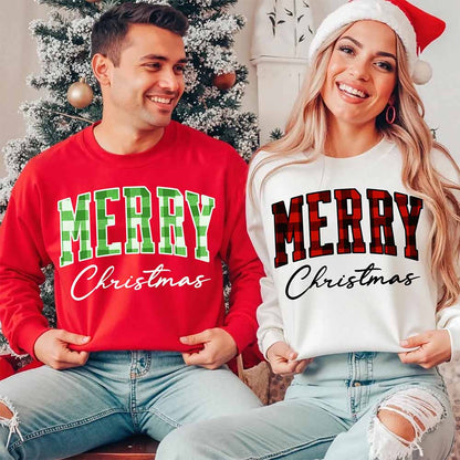 Merry Christmas Matching Sweatshirt - Buffalo Plaid Family Crewneck