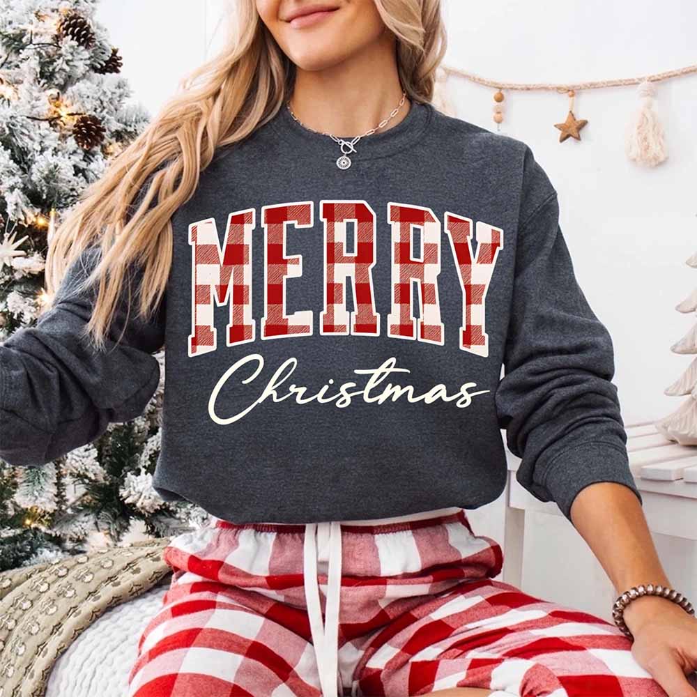Merry Christmas Matching Sweatshirt - Buffalo Plaid Family Crewneck