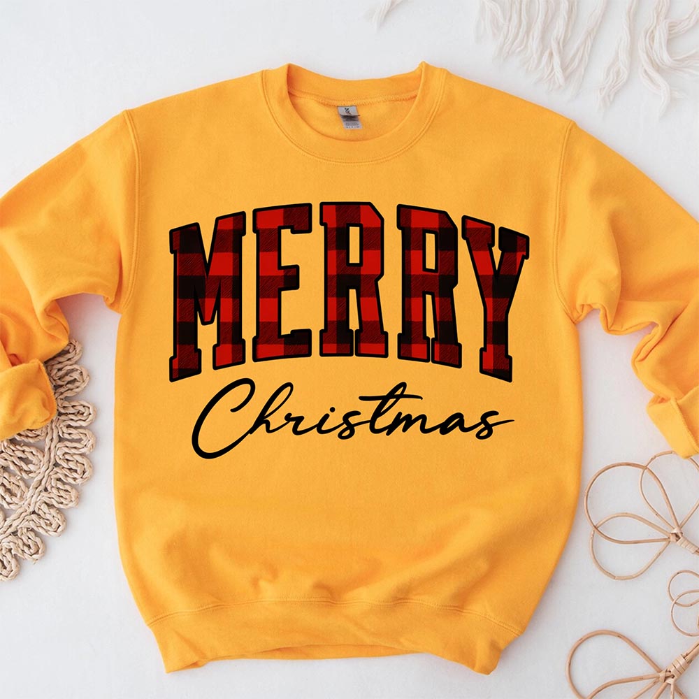 Merry Christmas Matching Sweatshirt - Buffalo Plaid Family Crewneck
