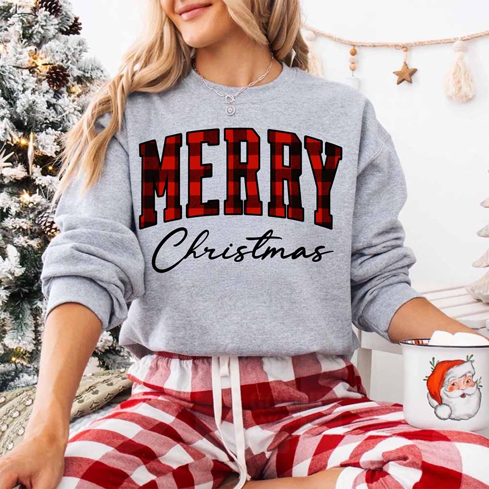 Merry Christmas Matching Sweatshirt - Buffalo Plaid Family Crewneck