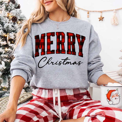 Merry Christmas Matching Sweatshirt - Buffalo Plaid Family Crewneck