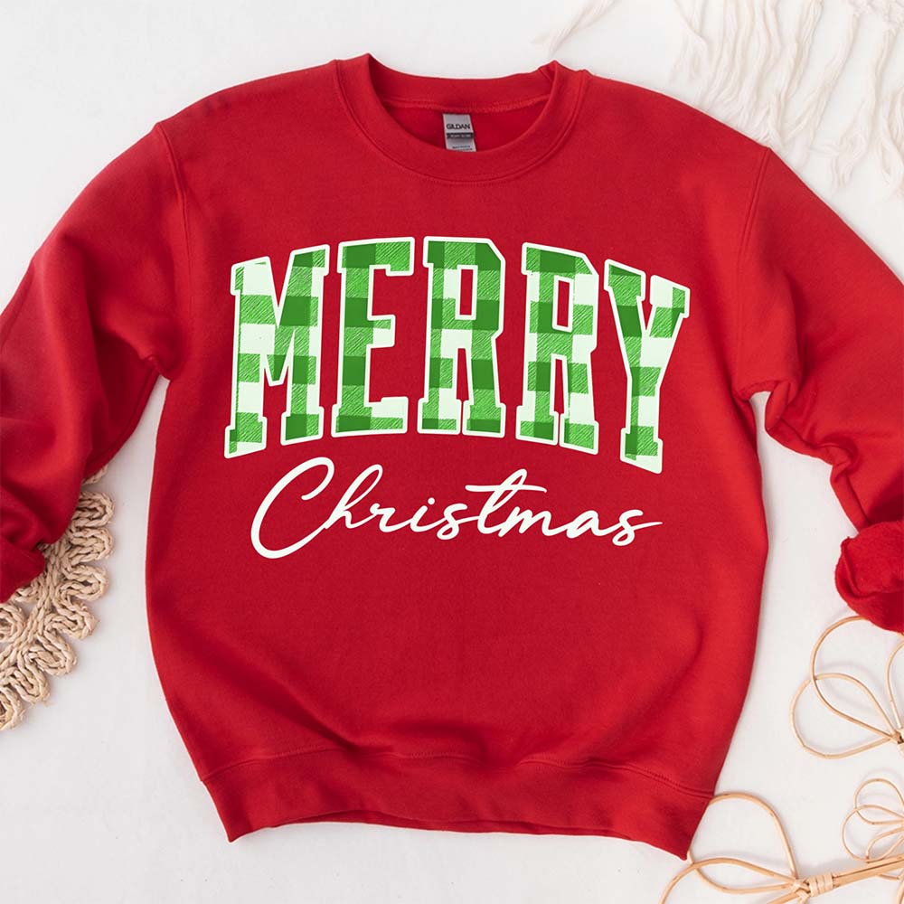 Merry Christmas Matching Sweatshirt - Buffalo Plaid Family Crewneck