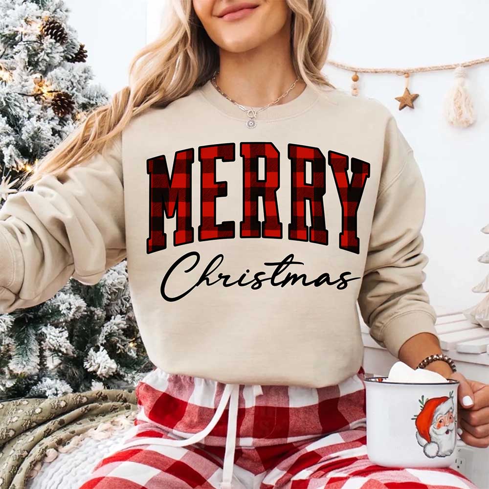 Merry Christmas Matching Sweatshirt - Buffalo Plaid Family Crewneck