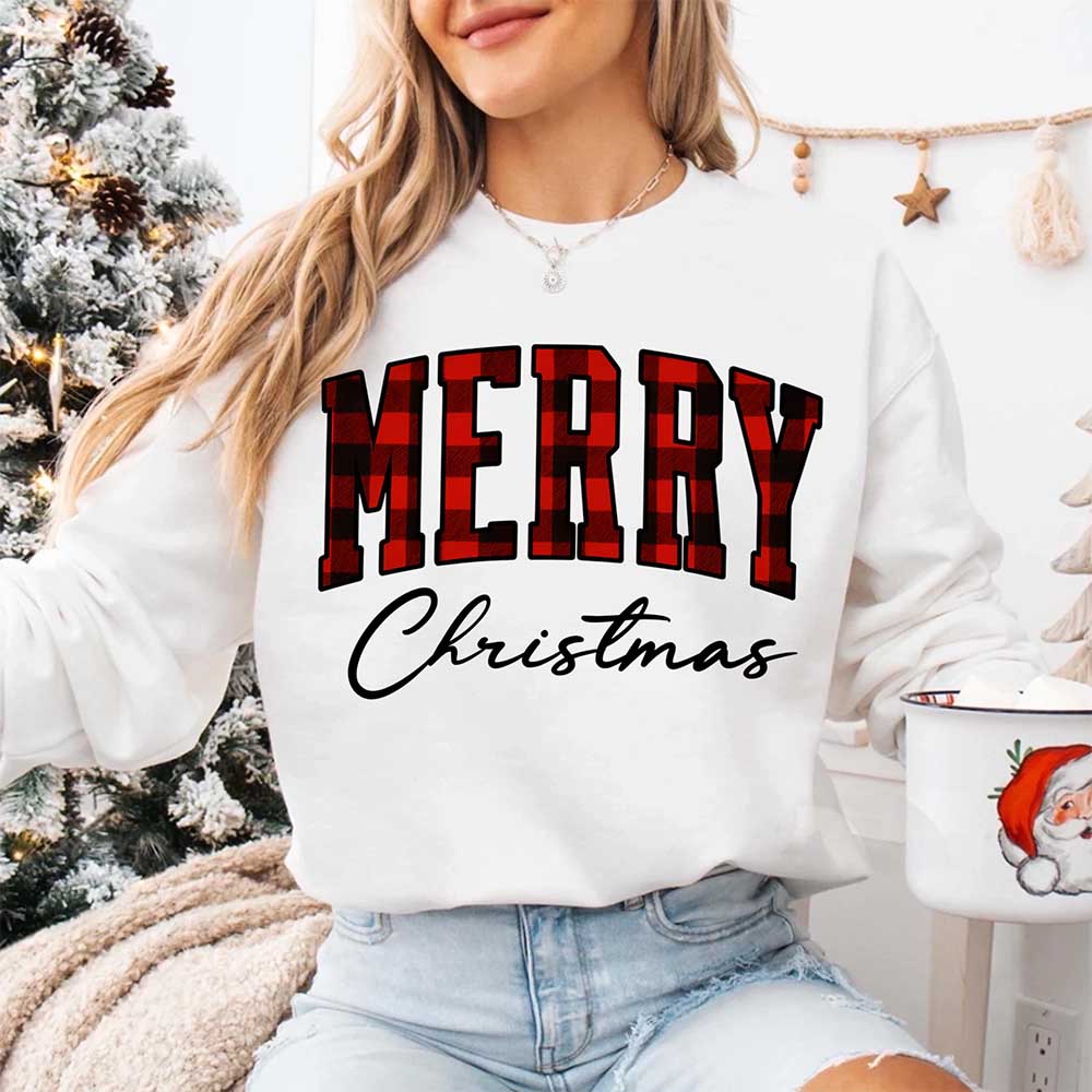 Merry Christmas Matching Sweatshirt - Buffalo Plaid Family Crewneck