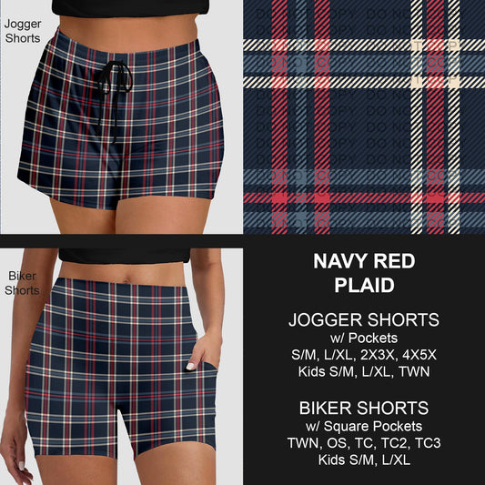 B284 - Preorder Navy Red Plaid Jogger/Biker Shorts (Closes 4/12. ETA: early June)