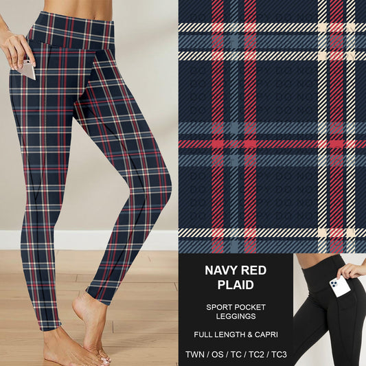 B284 - Preorder Navy Red Plaid Sport Pocket Leggings (Closes 4/12. ETA: early June)