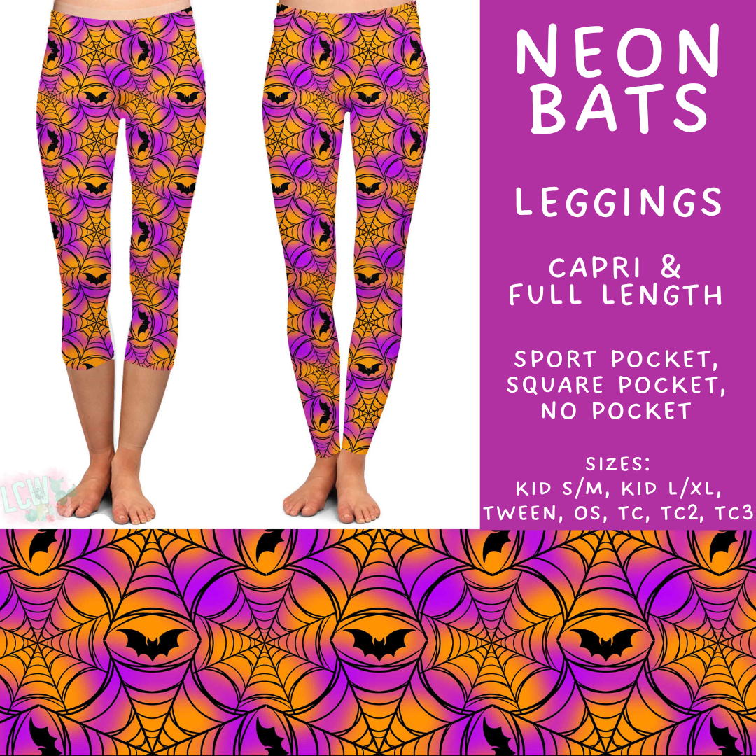 Batch #566 - Halloween 5 - Closes 8/7 - ETA early October - Neon Bats Full and Capri Length Leggings