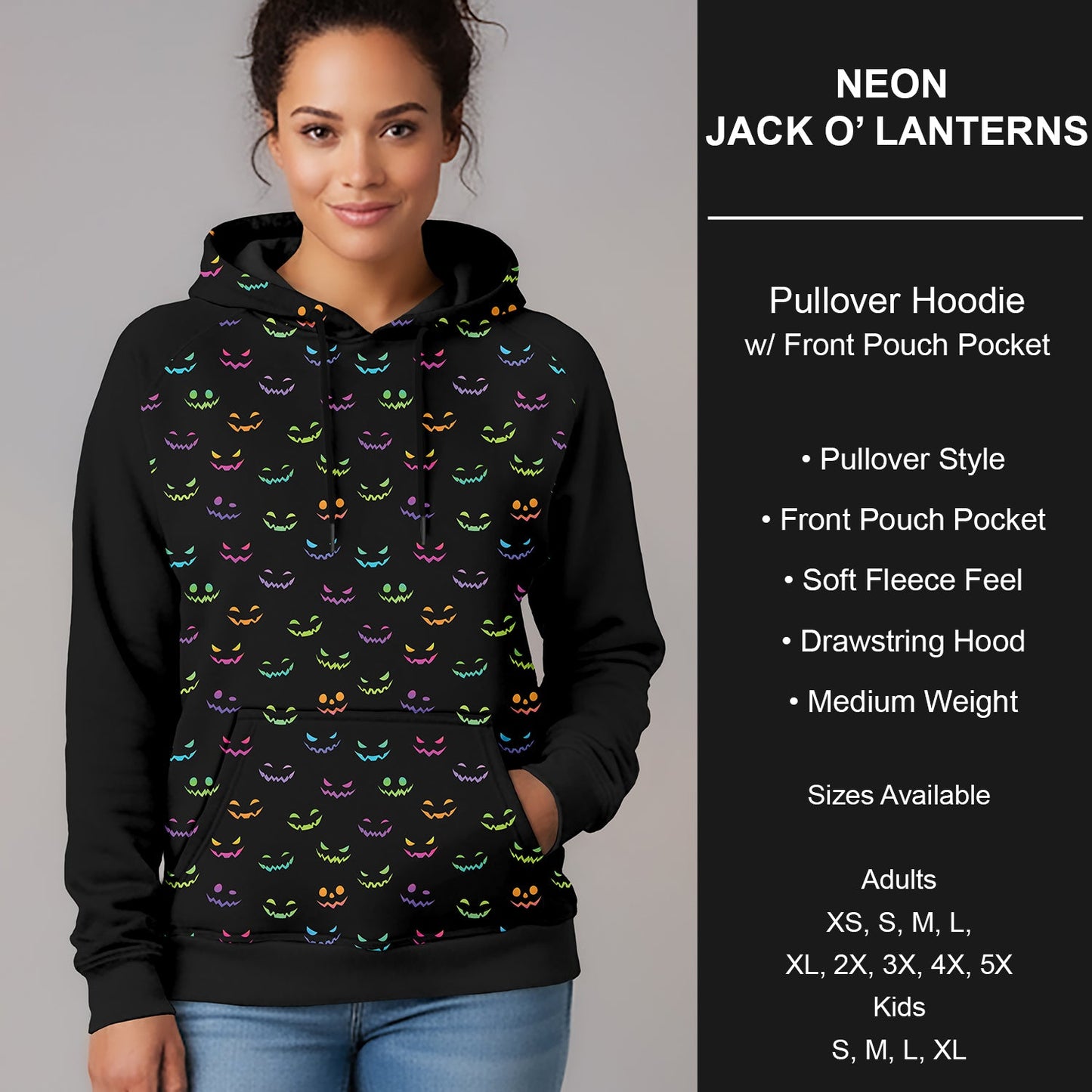 B297 - Preorder Neon Jack-O'-Lanterns Pullover Hoodie (Closes 6/28. ETA early Sept.)