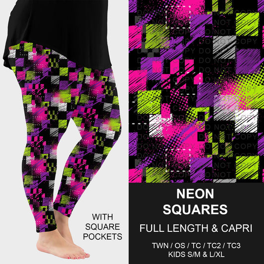 B298 - Preorder Neon Squares Leggings w/ Pockets (Closes 7/05. ETA: early Sept.)