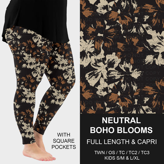 B291 - Preorder Neutral Boho Blooms Leggings w/ Pockets (Closes 5/17. ETA: late July)