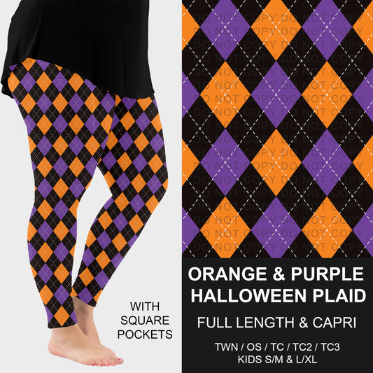 B307 - Preorder Orange and Purple Halloween Plaid Leggings w/ Pockets (Closes 8/02. ETA: early Oct.)