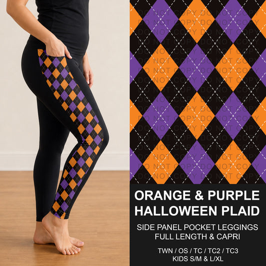 B307 - Preorder Orange and Purple Halloween Plaid Side Panel Pocket Leggings (Closes 8/02. ETA: early Oct.)