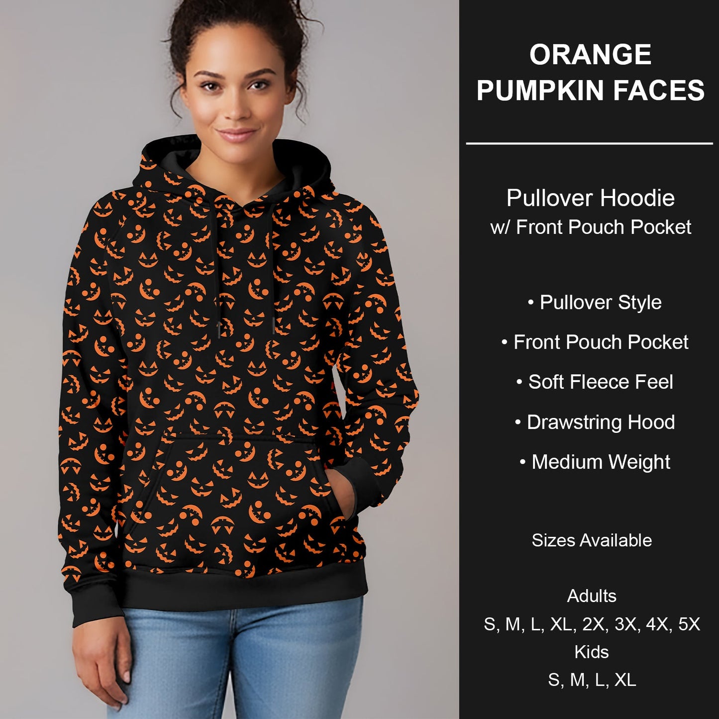 B295 - Preorder Orange Pumpkin Faces Pullover Hoodie (Closes 6/14. ETA late Aug.)