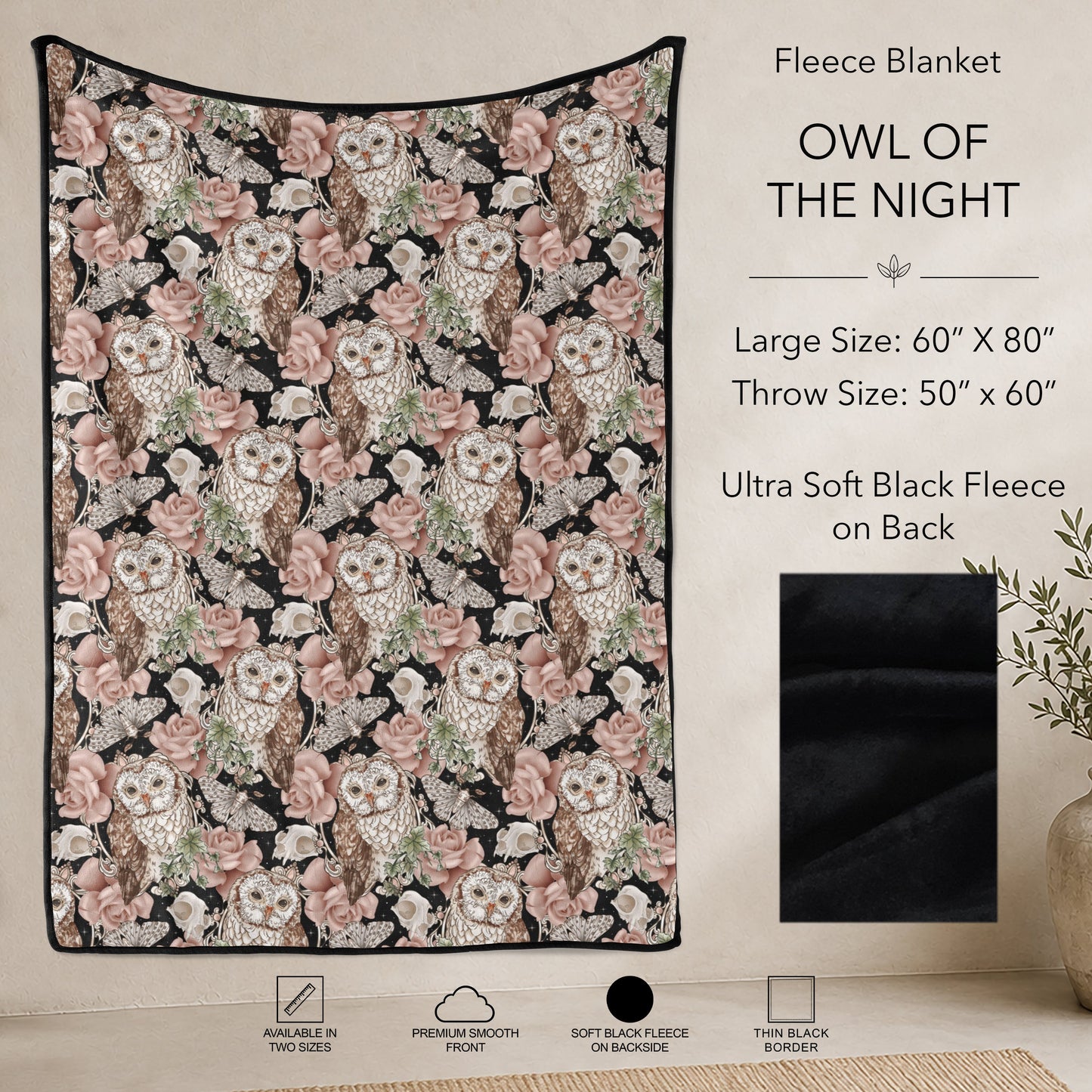 B304 - Pre-Order Owl of the Night Fleece Blanket (Closes 7/31. ETA: early Oct)