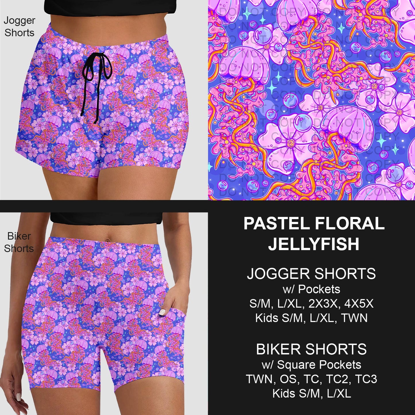 B281 - Preorder Pastel Floral Jellyfish Jogger/Biker Shorts (Closes 3/25. ETA: early June)