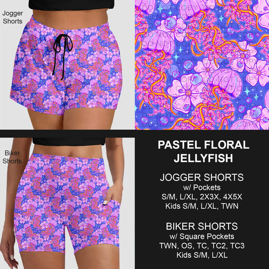 B281 - Preorder Pastel Floral Jellyfish Jogger/Biker Shorts (Closes 3/25. ETA: early June)