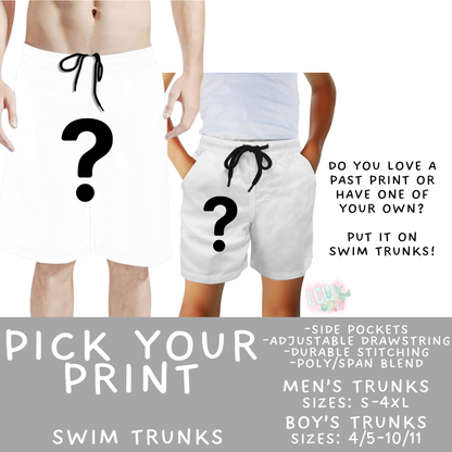 Batch #543 - Pool Party 2 - Closes 6/15 - ETA early/mid August - Pick Your Print Boys' & Men's Swim Trunks