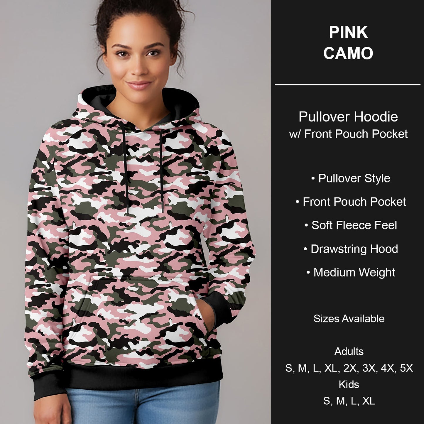 B266 - Preorder Pink Camo Pullover Hoodie (Closes 12/17. ETA late Feb.)