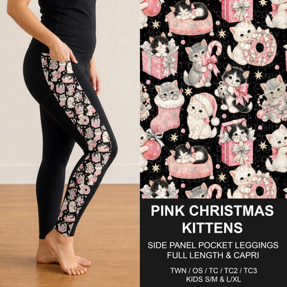 B313 - Preorder Pink Christmas Kittens Side Panel Pocket Leggings (Closes 9/20. ETA: late Nov.)