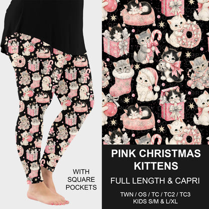 B313 - Preorder Pink Christmas Kittens Leggings w/ Pockets (Closes 9/20. ETA: late Nov.)