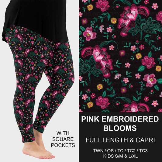 B277 - Preorder Pink Embroidered Blooms Leggings w/ Pockets (Closes 3/08. ETA: mid May)