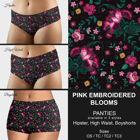 B306 - Preorder Pink Embroidered Blooms Panties (Closes 8/07. ETA mid October)