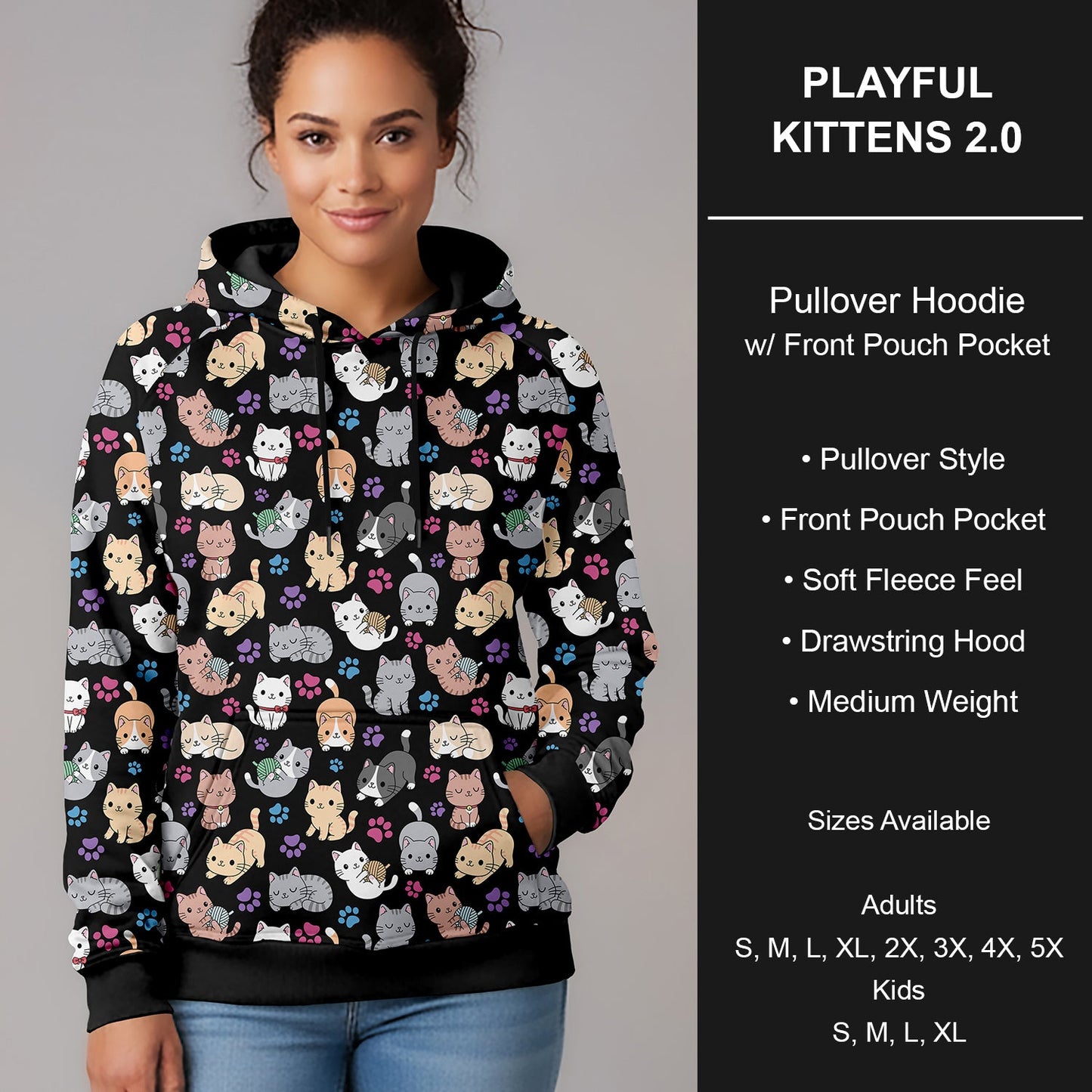 B266 - Preorder Playful Kittens 2.0 Pullover Hoodie (Closes 12/17. ETA late Feb.)
