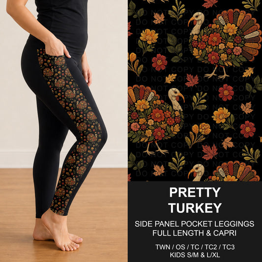 B308 - Preorder Pretty Turkey Side Panel Pocket Leggings (Closes 8/16. ETA: late Oct.)