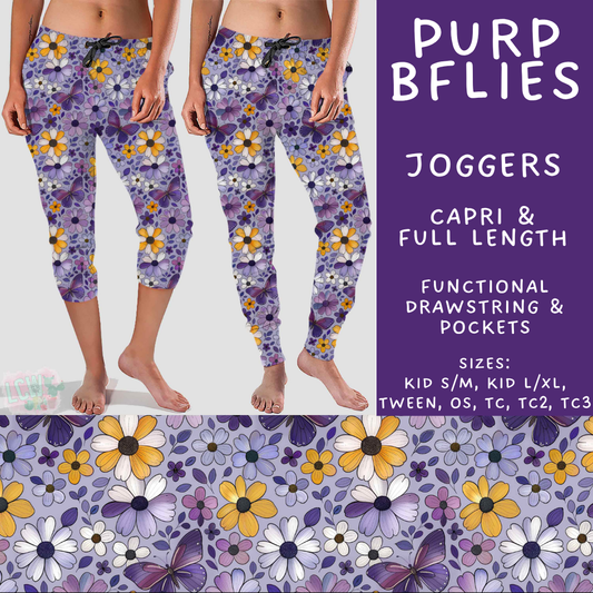 Batch #550 - Fun Run 24 - Closes 7/1 - ETA early Sept - Purp BFlies Full and Capri Length Joggers