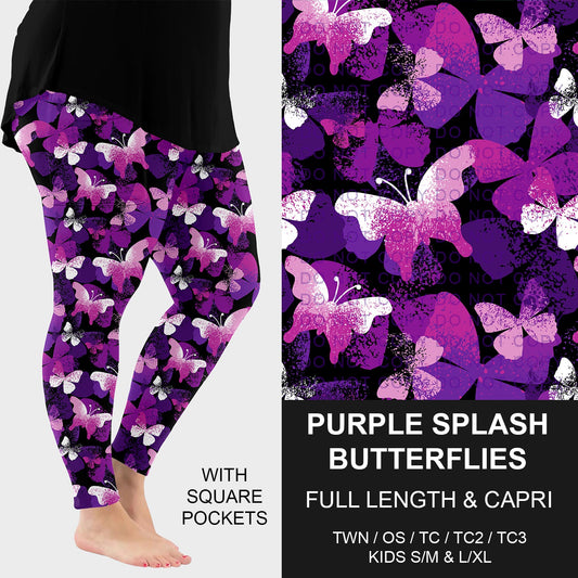 B278 - Preorder Purple Splash Butterflies Leggings w/ Pockets (Closes 3/15. ETA: late May)