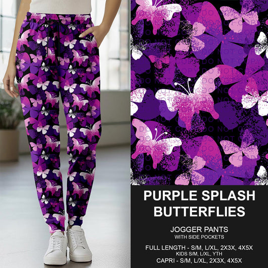 B278 - Preorder Purple Splash Butterflies Joggers (Closes 3/15. ETA: late May)