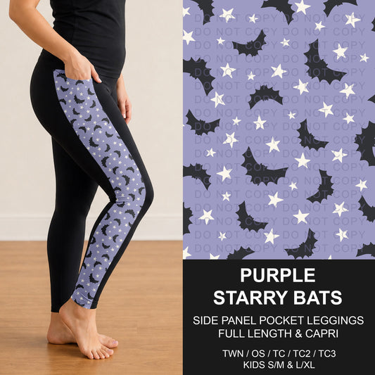 B307 - Preorder Purple Starry Bats Side Panel Pocket Leggings (Closes 8/02. ETA: early Oct.)