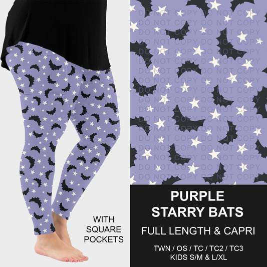 B307 - Preorder Purple Starry Bats Leggings w/ Pockets (Closes 8/02. ETA: early Oct.)