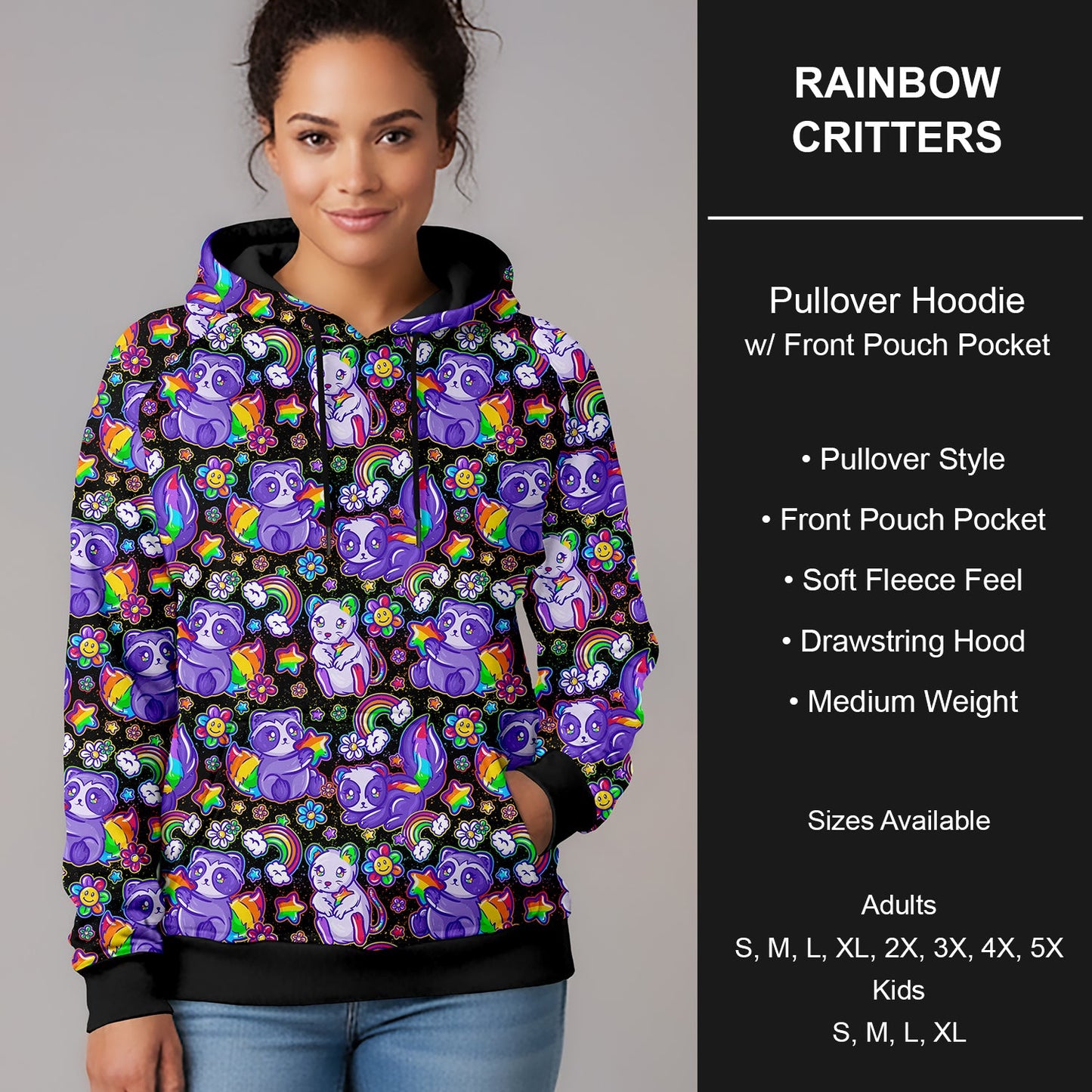 B266 - Preorder Rainbow Critters Pullover Hoodie (Closes 12/17. ETA late Feb.)