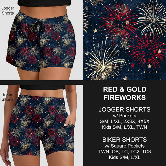 B284 - Preorder Red and Gold Fireworks Jogger/Biker Shorts (Closes 4/12. ETA: early June)