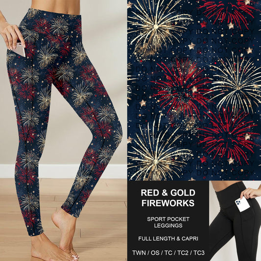 B284 - Preorder Red and Gold Fireworks Sport Pocket Leggings (Closes 4/12. ETA: early June)