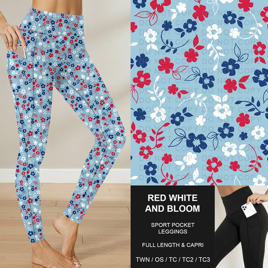 B284 - Preorder Red White and Bloom Sport Pocket Leggings (Closes 4/12. ETA: early June)