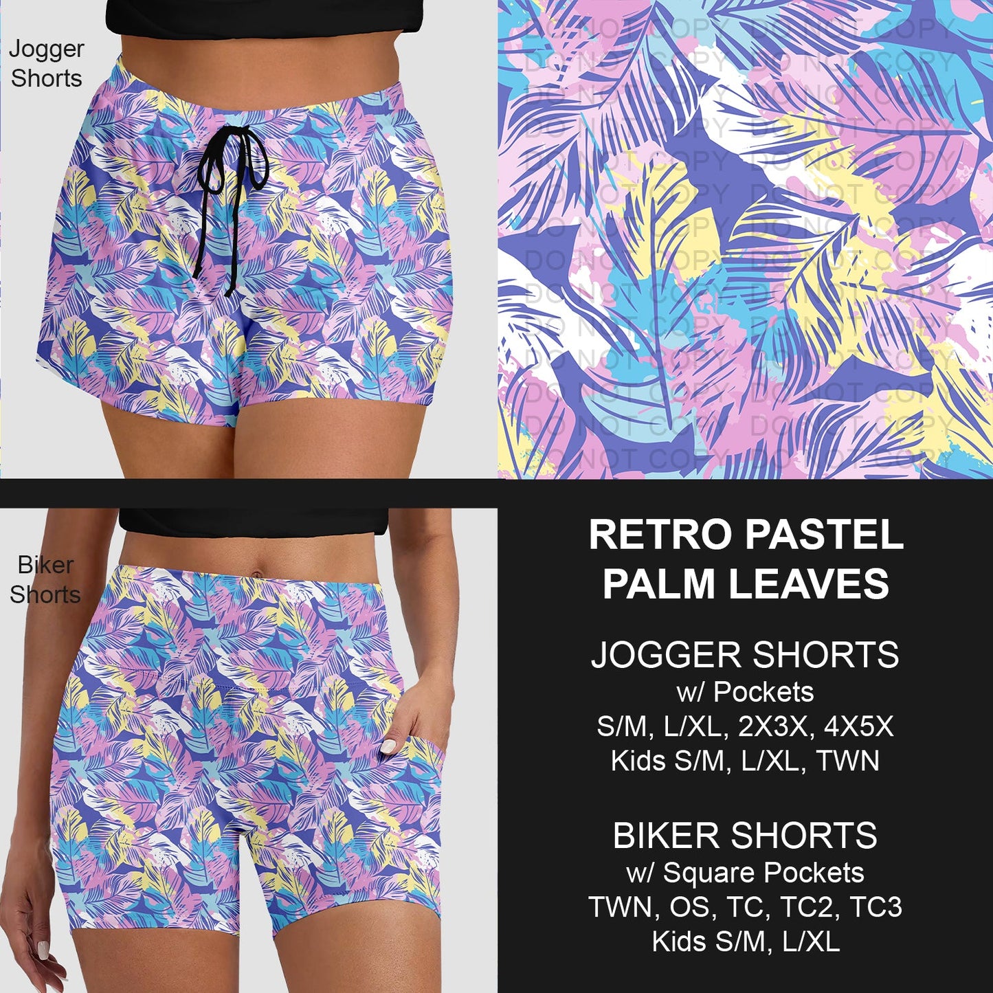 B281 - Preorder Retro Pastel Palm Leaves Jogger/Biker Shorts (Closes 3/25. ETA: early June)