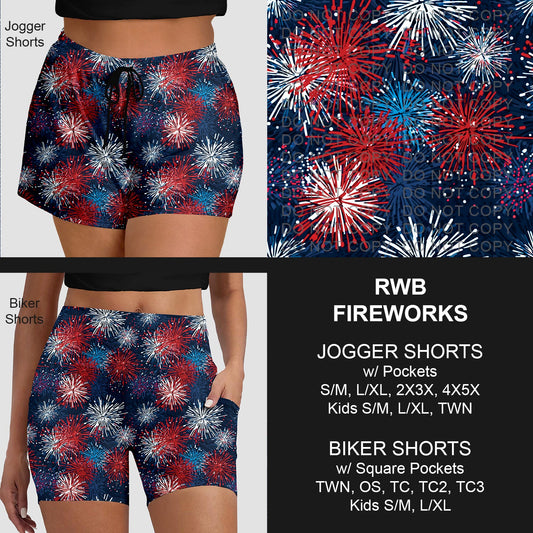 B284 - Preorder RWB Fireworks Jogger/Biker Shorts (Closes 4/12. ETA: early June)
