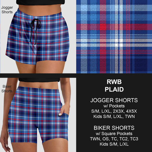 B284 - Preorder RWB Plaid Jogger/Biker Shorts (Closes 4/12. ETA: early June)